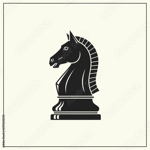 Black and white chess knight piece vector illustration icon