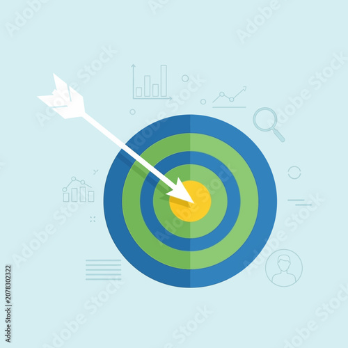 Target with arrow hitting the bullseye as a concept of business goal achievement and successful marketing strategy