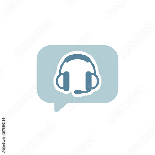 Customer Support and Call Center Icon with Headset in Speech Bubble