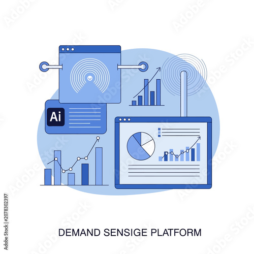 Business data analytics and demand sensing platform conceptual vector illustration with financial charts and graphs