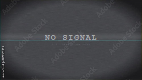 No signal glitch screen with connection lost text static noise and distortion effect