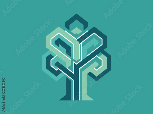 The abstract representation of a tree using geometric lines and shapes evokes themes of growth, nature, and interconnectedness while showcasing minimalist artistry.