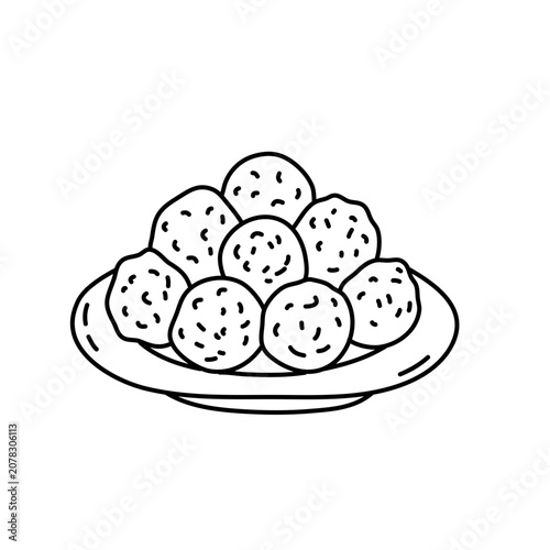 Bild auf Leinwand Hand drawn potato fritter perkedel icon doodle vector Indonesian tumpeng side di