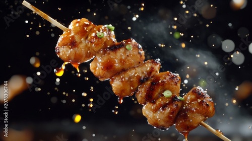 yakitori skewers floating in the air, generative ai