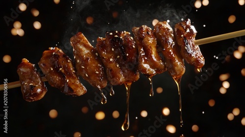 yakitori skewers floating in the air, generative ai
