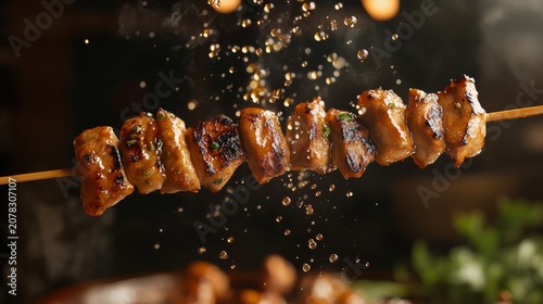 yakitori skewers floating in the air, generative ai