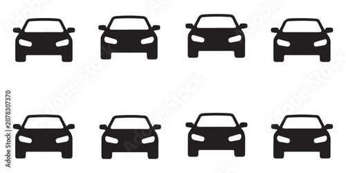 Bild auf Leinwand Front view car icons set showing automobile headlights and grille silhouettes for modern traffic representation
