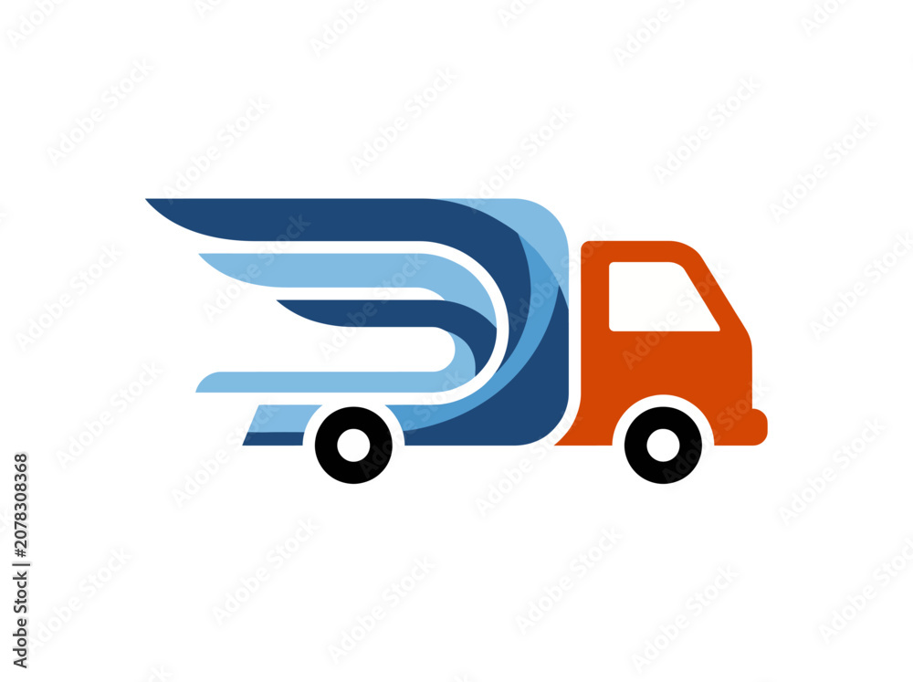 Fototapeta premium This image showcases a stylized delivery truck with streamlined wings, embodying speed and efficiency in transportation and logistics for commercial branding and marketing.