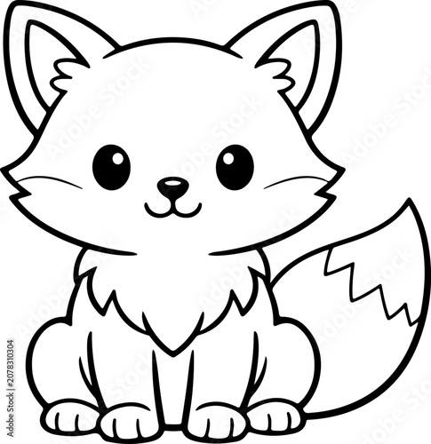 Illustration de renard dessinée à la main, style dessin au trait, à colorier pour enfants