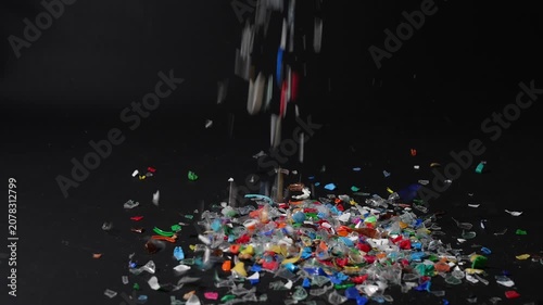 Shredded Plastic Recycling Microplastic Waste Slow Motion Falling Environmental Pollution Concept