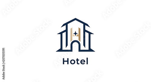 Minimalist Hotel Building Icon Design Featuring Elegant Architectural Lines and Sophisticated Typography for Modern Hospitality Branding Projects