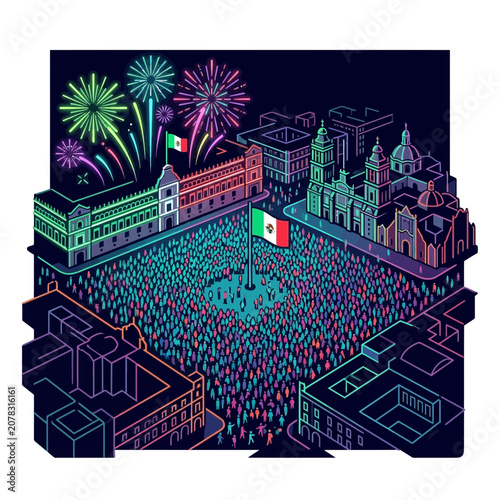 Mexico City Zocalo Celebration Pixel Art