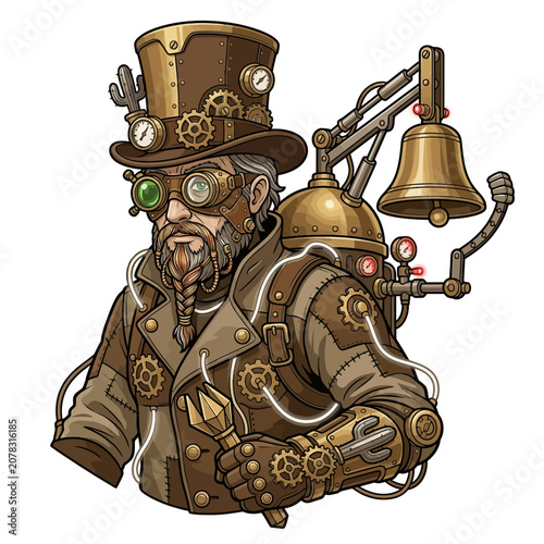 Steampunk inventor with gears and goggles