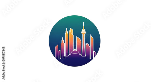 Modern City Skyline Silhouette Icon Design Featuring Gradient Buildings and Tower Structures for Urban Planning and Architectural Concepts