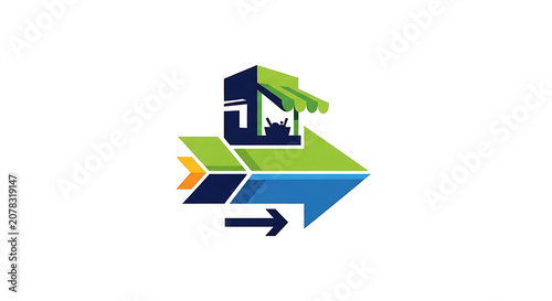 Business growth arrow logo with shopping market symbolizing commerce and trade opportunities