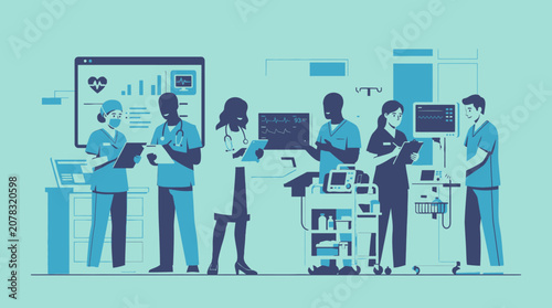 Medical professionals working together in a modern hospital setting