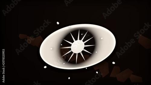Abstract Glowing Sun Symbol Rotating in Dark Space Background.