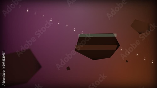 Abstract Digital Animation Featuring Floating Geometric Platforms and Glowing Particle Trails in Space.