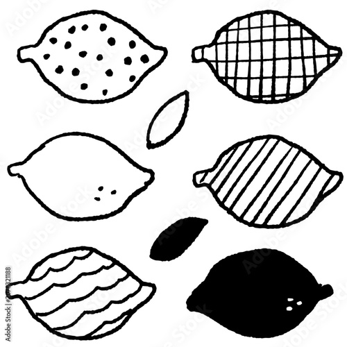 Obraz na plátně 手描きの模様入りのレモンのイラストセット