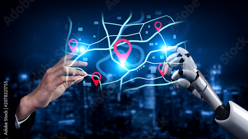 фотографія A smart AI assistant calculates the optimal delivery route using GPS navigation