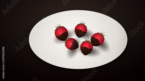 Five Delicious Chocolate Covered Strawberries Arranged on a White Plate.