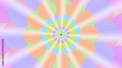 Concentric circles with colorful pastel gradients pulse and loop in a hypnotic geometric flower pattern.