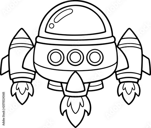 futuristic space ship cartoon outline hand drawn Line Art illustration doodle art coloring page for kids