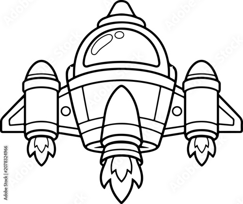 futuristic space ship cartoon outline hand drawn Line Art illustration doodle art coloring page for kids