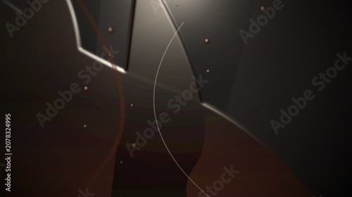 Abstract Cinematic Light Streaks Moving Across Dark Geometric Metallic Surfaces.