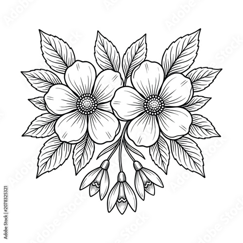 Wild flower botanical line art illustration