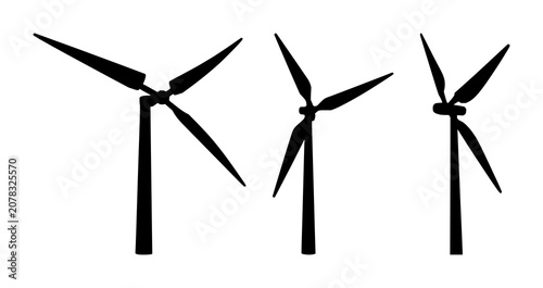 Obraz na płótnie Wind turbine blades set with solid black icon, white background featuring wind e