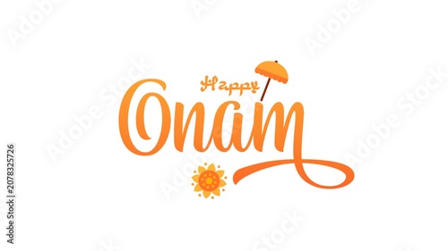 Animated happy onam festival celebration with Flower Rangoli Mandala rotating and tropical leaves. traditional India decorative of holiday celebration. Alpha channel 4k