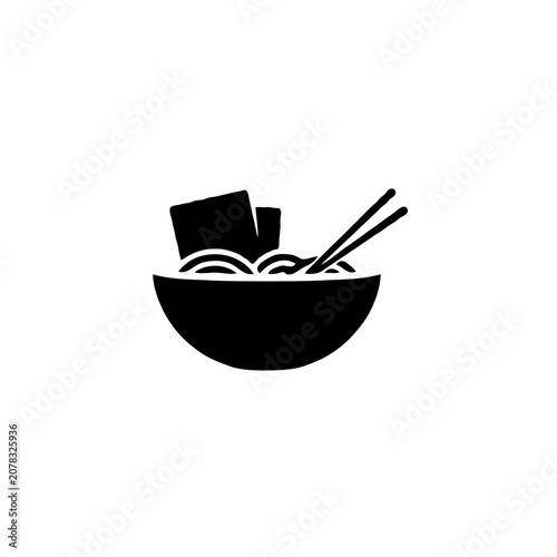 Single Ramen Bowl Black Silhouette Vector Icon Japanese Food Symbol Isolated on White Background EPS