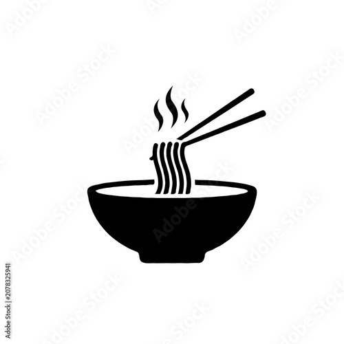 Single Ramen Bowl Black Silhouette Vector Icon Japanese Food Symbol Isolated on White Background EPS