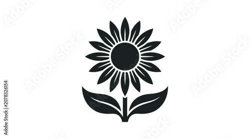 Black sunflower icon with leaves