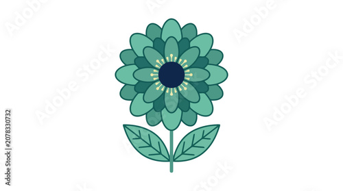Teal flower icon with green leaves