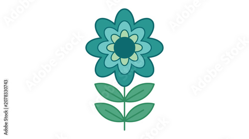 Teal flower icon with green leaves
