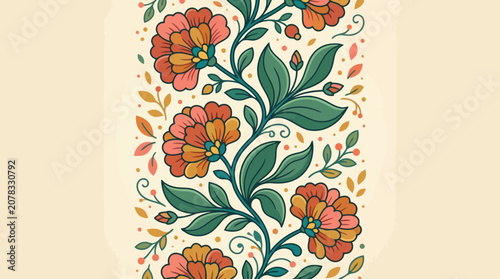 Vintage floral pattern with red flowers