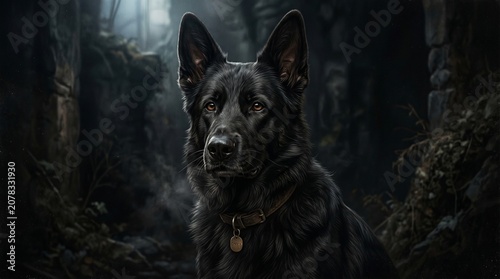 German Shepherd Dog in Dark Forest 1.