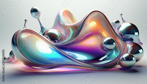 Abstract Yk Aesthetic Composition With Jelly D Shapes And Chrome Blobs Futuristic Iridescent Elements On White Background Minimalist Design Art For Digital Poster And Web Banner