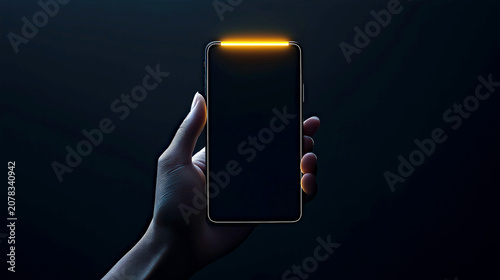 Hand Holding Futuristic Smartphone With Glowing Notification Bar