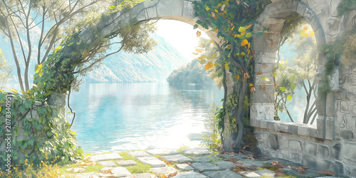Classic Garden Archway by Serene Lakeside