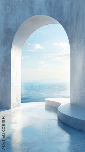 Minimalist Arched Seaside Interior With Ocean View