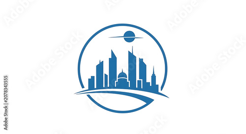 Blue City Skyline Circular Logo Icon for Real Estate and Urban Architecture