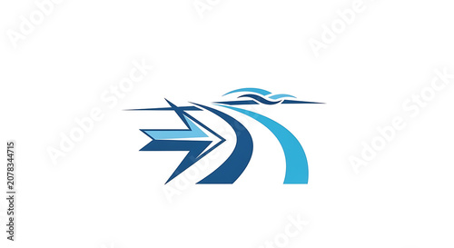 Abstract Dynamic Arrow Path Symbolized by Flowing Blue Vector Motion Lines for Concept Illustration
