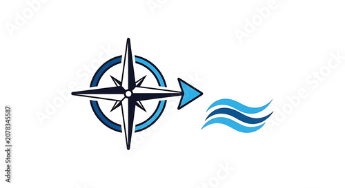 Nautical Compass with Directional Wave Symbol for Marine Navigation and Sea Voyage Illustration