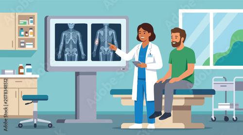 Bild auf Leinwand Medical professional discussing X-ray images with a patient in a modern clinic