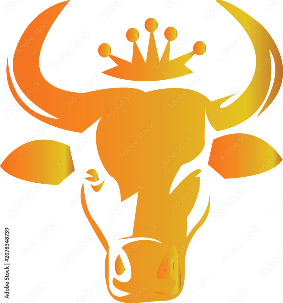 Fototapeta premium Majestic Golden Bull Head wearing a Royal Crown Vector Illustration for Luxury Branding and Power Concepts