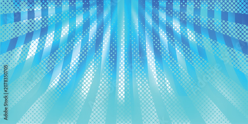 Bild auf Leinwand Blue Radial Halftone Comic Style Sunburst Background
