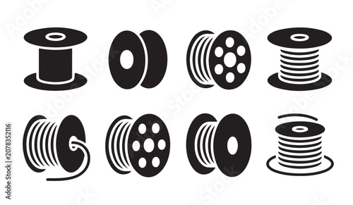 Cuadro en lienzo Various wire and cable spool icons set in solid flat design for industrial application